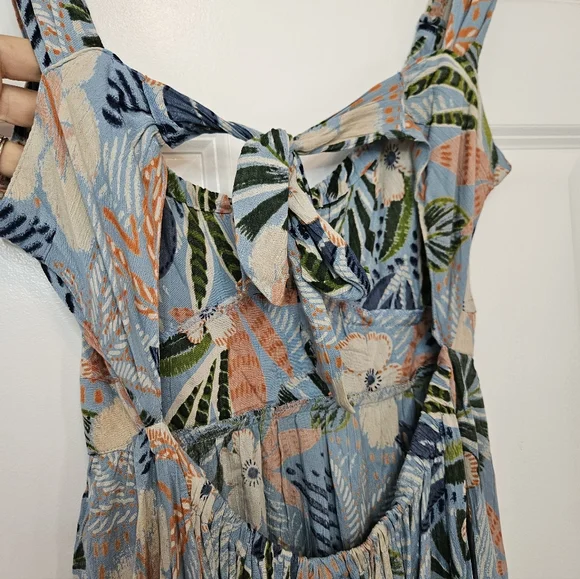 Angie Tie Open Back Tropical Floral Printed Boho Maxi Dress M - Picture 6 of 7